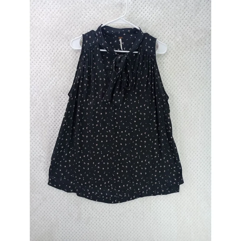 Free People Tuck In Top Women's Large Black Sleeveless Tie Closure Top